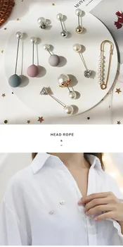 

DHL 500set 3/4/5/6pc/set Fashion Female All-match Imitation Pearl /Crystal Double Simulated Brooch Clothes Pin