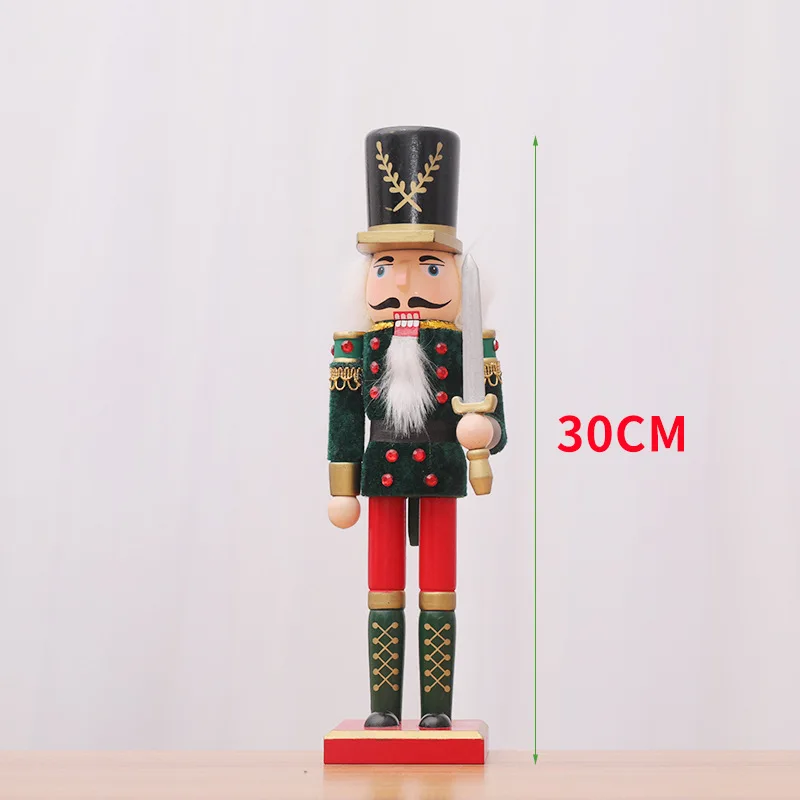 AMKOY 30CM Wooden Nutcracker Soldiers Doll Ornament Soldier With Cloak Shape Puppet Decoration Home Office Christmas Gift Toy