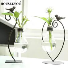 Железный художественный стеклянный Настольный Гидропоника цветочный горшок бонсай цветочный горшок ваза с металлическим поддоном домашний офисный стол украшения ремесла