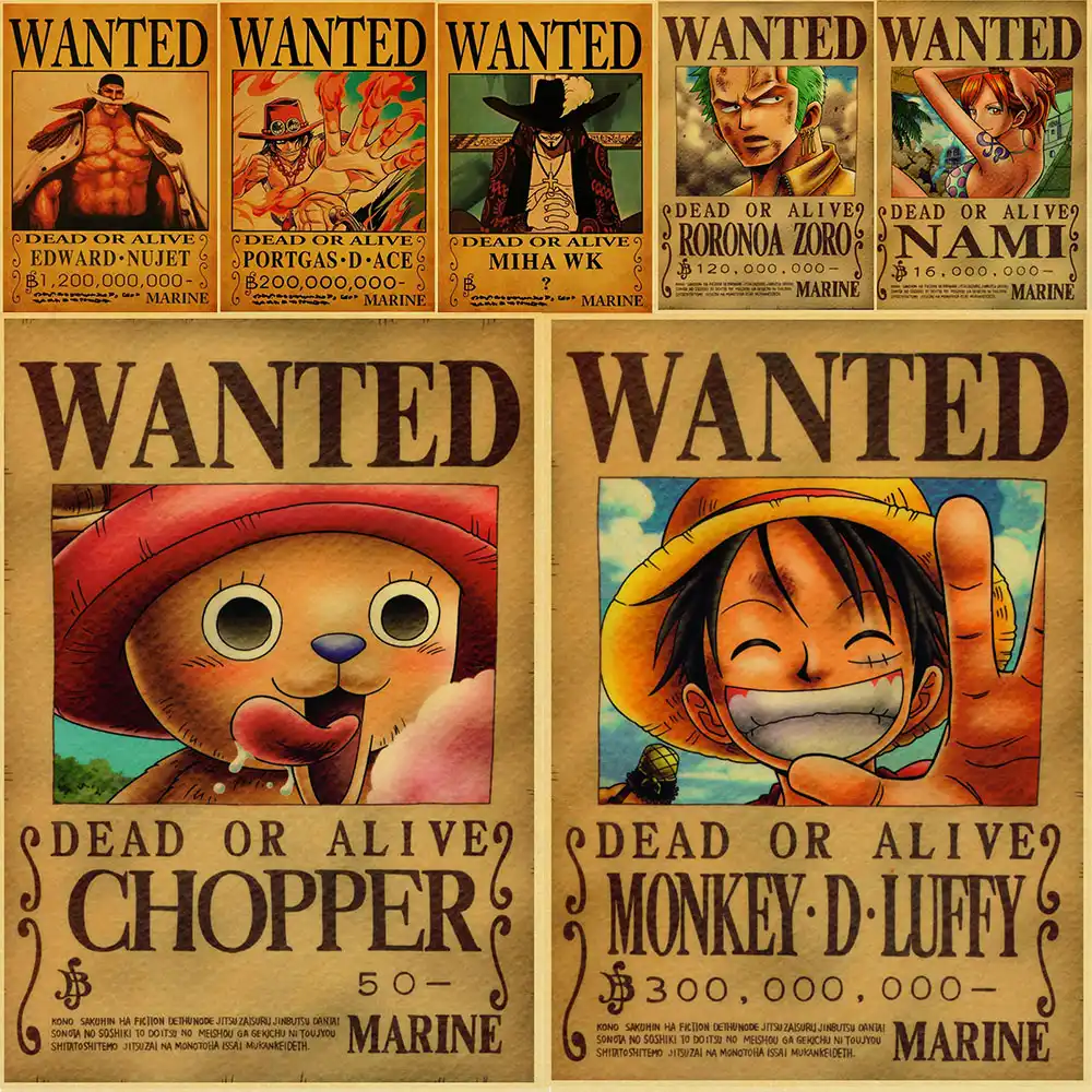 Japanese Hottest Anime One Piece Wanted Retro Poster Monkey D Luffy Solon Paintings Anime Poster Living Room Bar Decor Painting Calligraphy Aliexpress