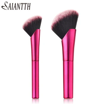 

SAIANTTH New oblique head loose powder brush Rose red aluminum tube blush rouge foundation single makeup brushes Beauty tools
