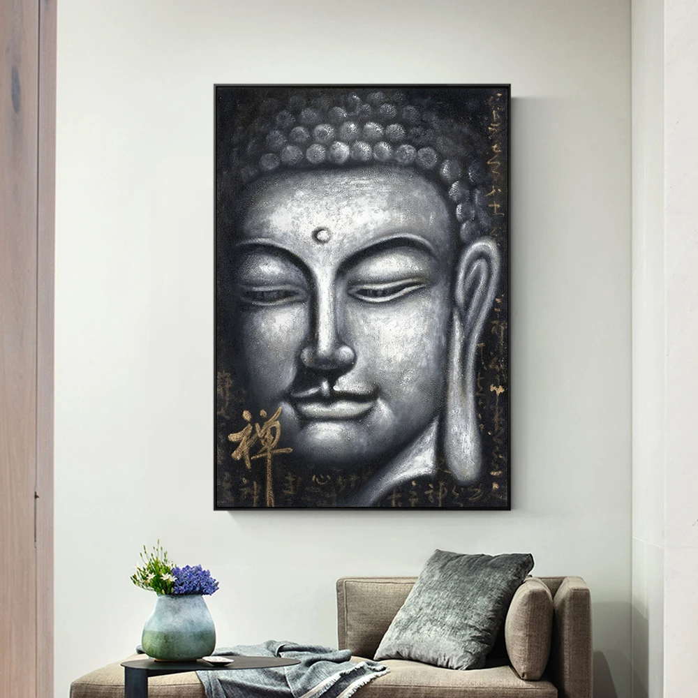 Vintage Sliver Buddha Oil Paintings Print On Cnavas Art Prints Chinese Style Buddhism Canvas Art Prints Wall Pictures Home Decor