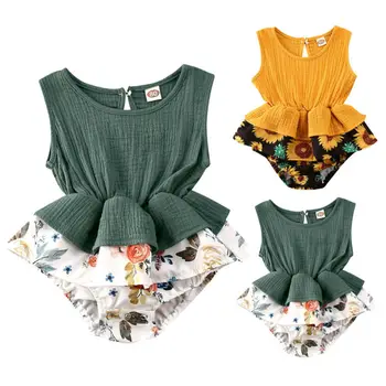 

2020 Baby Summer Clothing Newborn Infant Baby Girl Skirt Bodysuit Sleeveless Jumpsuit Outfits Sunflower Ruffled Clothes Sunsuit