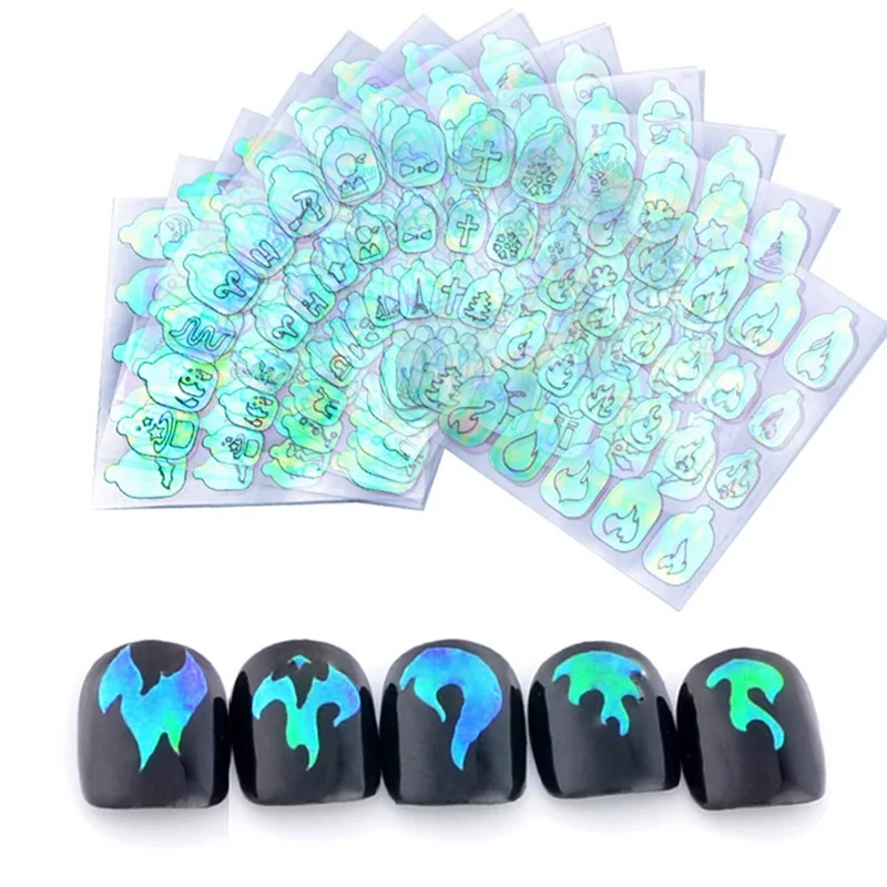 22 листа пламя Holo наклейки для ногтей винилы трафарет стикеры 3D на ногти Nail Art Наклейки маникюрные украшения
