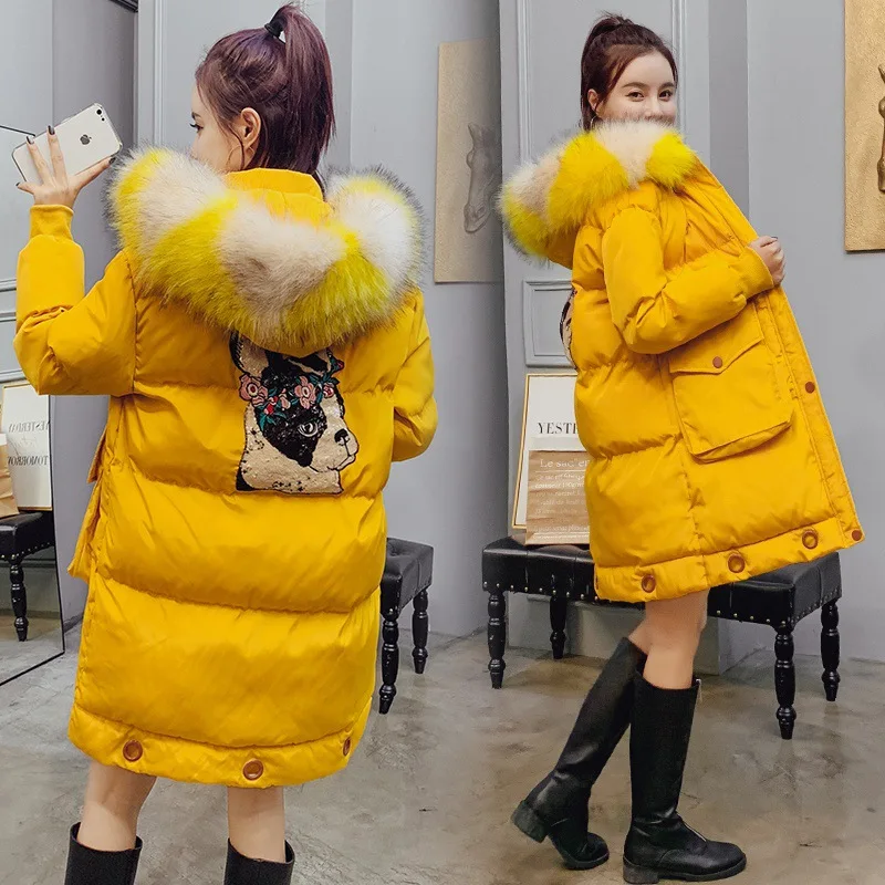 

Large Fur Collar INS Cotton Coat 2019 Winter New Style Korean-style Mid-length Cotton-padded Clothes Women's Loose-Fit Versatile