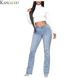 KANCOOLD Женские Модные расклешенные джинсы с отворотами и пуговицами, с завязками на талии, расклешенные джинсовые штаны, новое поступление