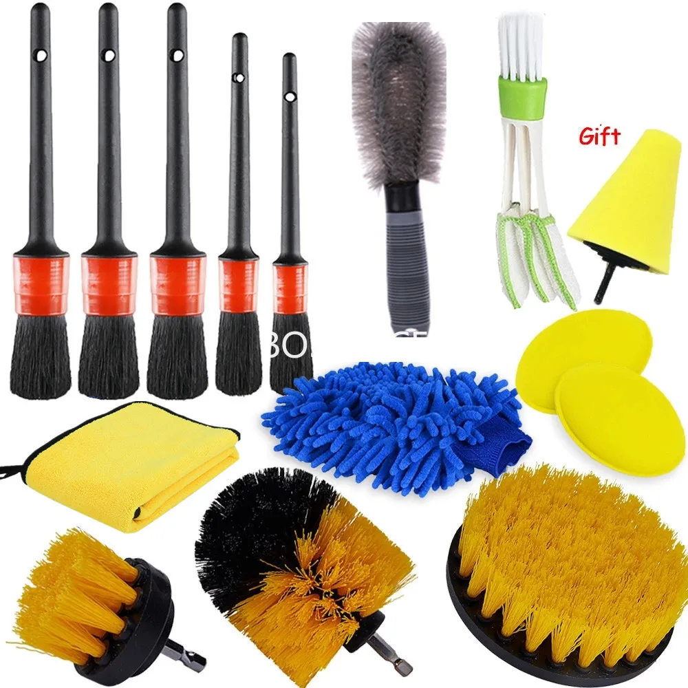 

Detailing Brush Set Car Cleaning Brushes Power Scrubber Drill Brush For Car Leather Air Vents Rim Cleaning Dirt Dust Clean Tools