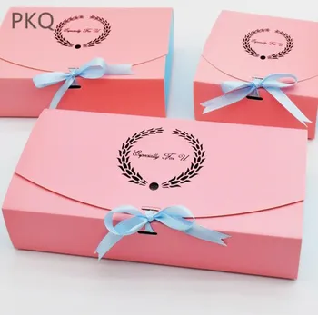 

10pcs 3 sizes Pink Paper Cake Box Baking Biscuits Packaging Box Mooncake/Dessert Gift Box Wedding Favor Candy Boxes