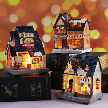 

Resin Christmas Scene Village Houses Town With Warm White LED Light Holiday Gifts Christmas Decoration For Home