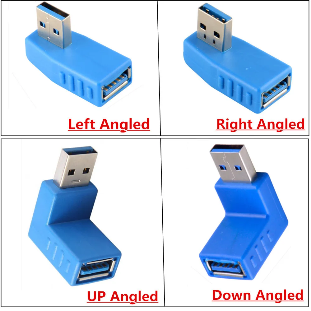 Синий 90 градусов вертикальный левый правый вверх вниз Угловой USB 3 0 штекер-гнездо