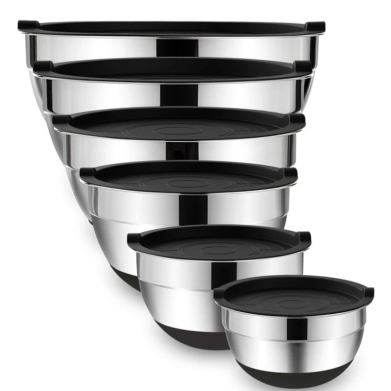 Stainless Steel Mixing Bowls with Lids & Non-Slip Bases 1