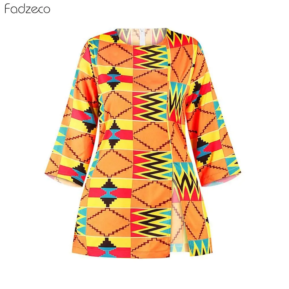 Fadzeco African Women Clothes Dashiki Tops Half Sleeve Front Split Ankara Print T-Shirt Vestido Fashion Blouse African Clothing