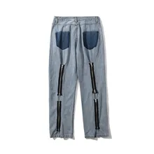 Pantalones vaqueros desgastados con cremallera para Hombre, Jeans de estilo Hip Hop, Retro, holgados, Cargo, recto, novedad de 2021