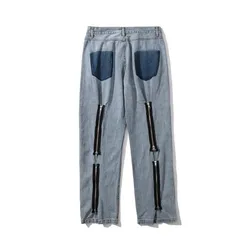Pantalones vaqueros desgastados con cremallera para Hombre, Jeans de estilo Hip Hop, Retro, holgados, Cargo, recto, novedad de 2021