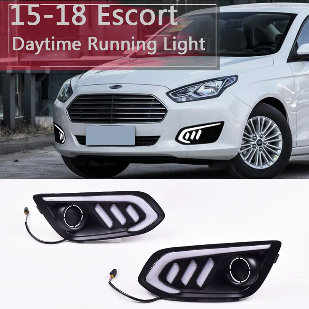 ECAHAYAKU 1 пара светодиодный DRL Дневной светильник для Ford Escort 2015 ~ 2018 whit желтый