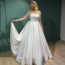 

Eightree Sexy Wedding Dresses Long Sleeve Glitter Bride Dress 2022 White Satin A-Line Princess Wedding Evening Gowns Plus Size