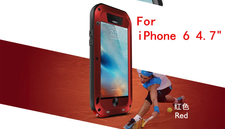 Love Mei мощный противоударный алюминиевый чехол для Apple iPhone 6 6S 4,7/6 Plus/6 S Plus 5,5 сверхмощное закаленное стекло Gorilla - Цвет: For iPhone 6 Red
