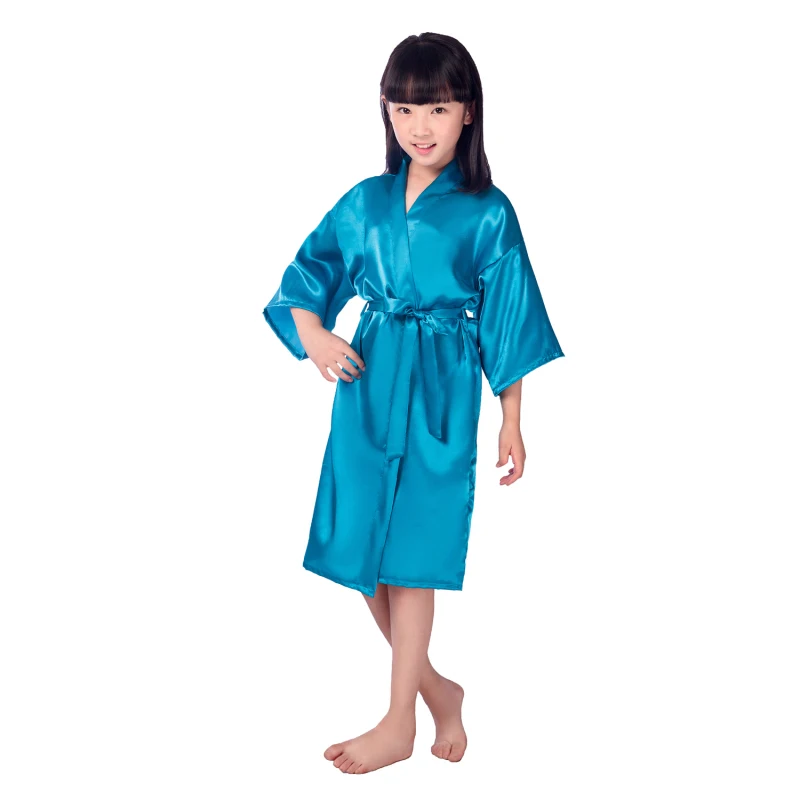 Flower Girl Rhinestones Letter Kimono Satin Silk Kids Robe Children Party Weeding Spa Solid Sleepwear Girls Robes L240