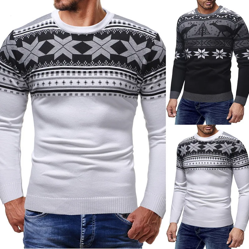 Christmas Cotton Printing Sweater Men Autumn Winter Jersey Jumper Pullover Men O-neck Knitted Sweaters