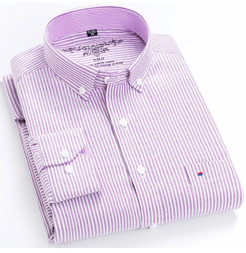 Осень весна мужская рубашка оксфорд с длинным рукавом на пуговицах полосатая/однотонная модная деловая мягкая Высококачественная умная Повседневная рубашка