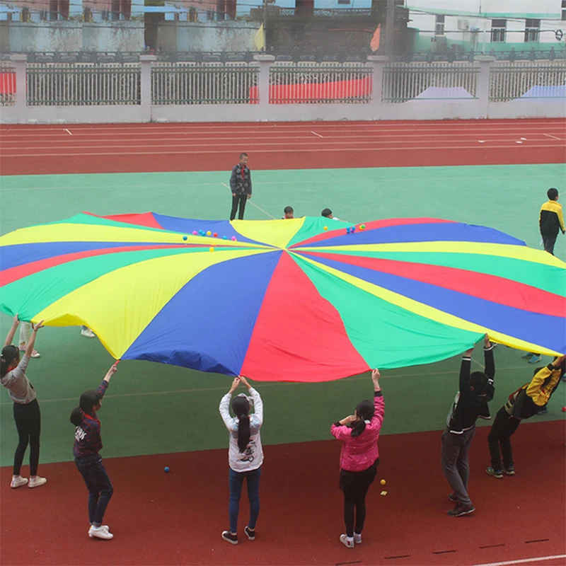 2 м/3 м/4 м детская игрушка парашют спортивные подвижных игр на свежем воздухе игрушка для гимнастики, детские спортивные развития Радужный зонтик работа в команде прыжок мешок