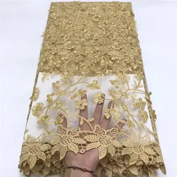 

lace fabric, 5 yards, fashionable golden African lace fabric, high quality hand-cut 3d jacquard party dress YZ00012