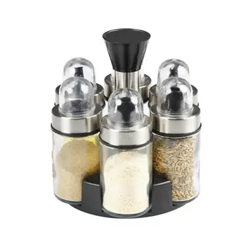 

1 Set Seasoning Container Box Combination Rotating Transparent Storage Jar Seasoning Bottle Cruet for Chilli Powder Pepper Salt