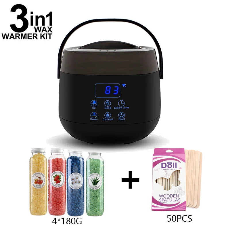 

Digital Wax Heater Sets Electric Wax-melt Wax Machine Heater 200g*4 Wax Beans 50pcs Stickers Hair Removal Waxing Kit Beauty
