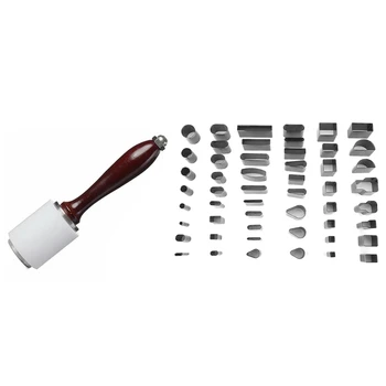 

New 1 Pcs Leather Carving Hammer Wooden Diy Tool & 52Pcs Shaped Style Hole Hollow Punch Cutter Set Punching Tool