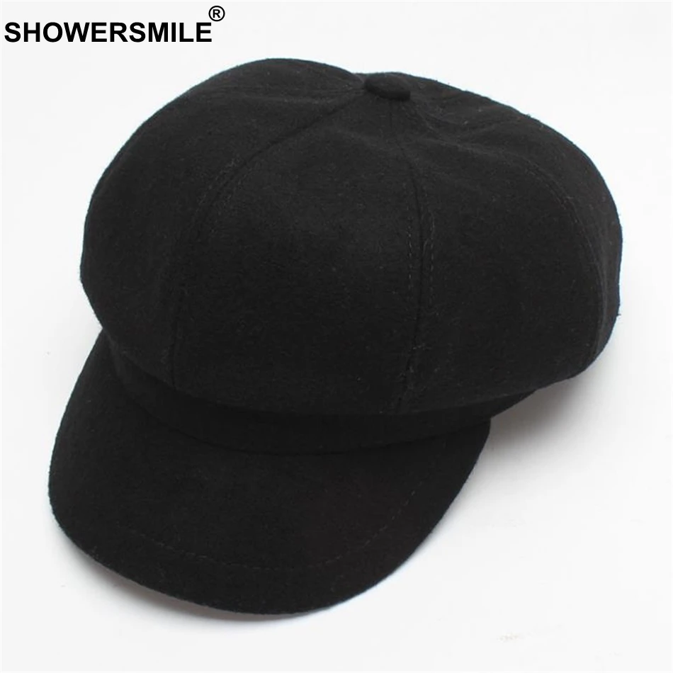 SHOWERSMILE, Женская шерстяная шляпа, Женская британская Кепка Newsboy Camel, восьмипанельная женская шапка для художника на весну и зиму, восьмиугольная кепка