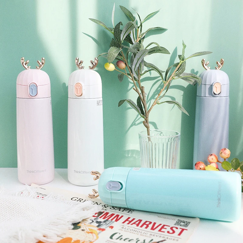 Bpa-Free Insulated Cute 270ml Vacuum Flasks Portable Mini Capacity 304 Stainless Steel Thermos Cup My Water Bottle Deer Ear Lid | Дом и сад