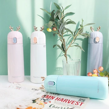 

Bpa-Free Insulated Cute 270ml Vacuum Flasks Portable Mini Capacity 304 Stainless Steel Thermos Cup My Water Bottle Deer Ear Lid