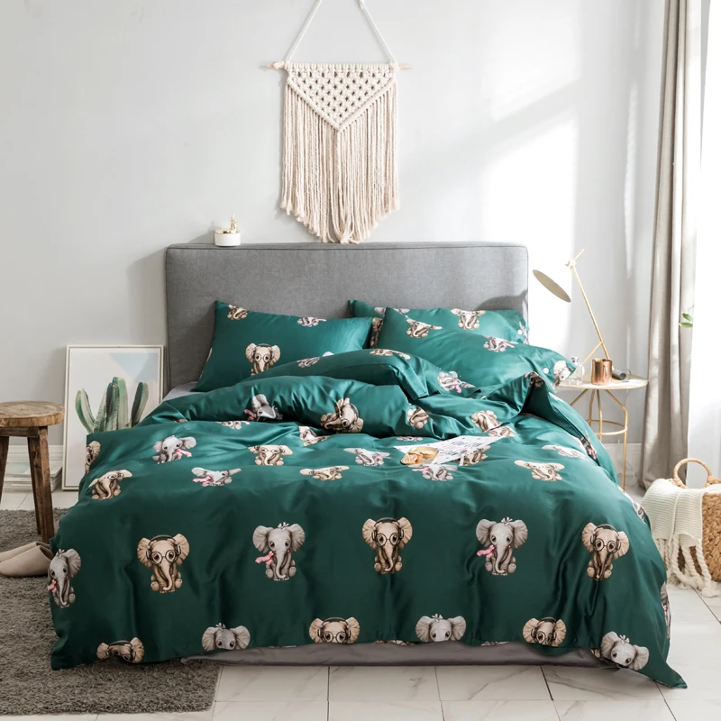 

Svetanya Egyptian Cotton Bedding Set Elephants printing flat sheet pillowcase Duvet Cover Linen sets
