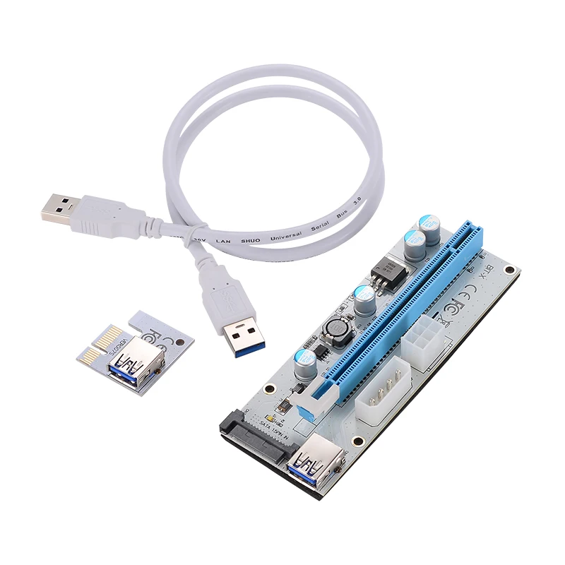Карта расширения PCI-E 3 в 1 Райзер с 4 контактами и 6 SATA 60 см PCI Express PCIe 1x до 16x