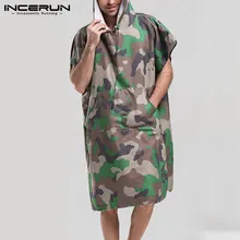 INCERUN, мужские халаты, камуфляжный принт, быстросохнущие, короткий рукав, с капюшоном, дышащие, с карманами, халаты, Мужская домашняя одежда, пляжный, женский халат