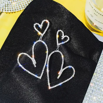 

Exaggerated Big Name S925 Earrings 2020 Fashion New Temperament Earrings Net Red Heart-shaped Love Crystal Long Earrings Women