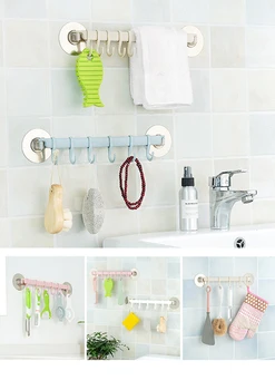 

Wall Mount Creative Punching-free Key Spoon Hook Kitchen Wall Hanging Hook Bathroom Viscose Hook Storage Organizer 6 hooks