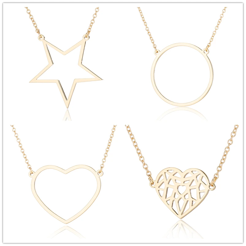 

Oly2u Stainless Steel Geometric Gold Star/Circle/heart Simple Link Chain Casual Sporty Sweater Metal Necklaces for women