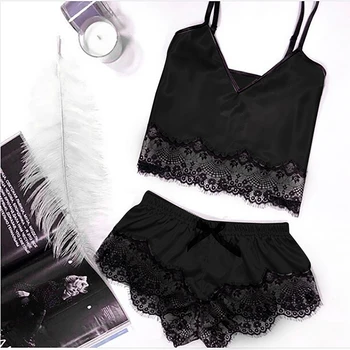 

2020 New Fashion Pajamas Sets Sexy Lace Bra Split Two-Piece Underwear Nightdress Underwear Nightwear Satin Cami Top Femme
