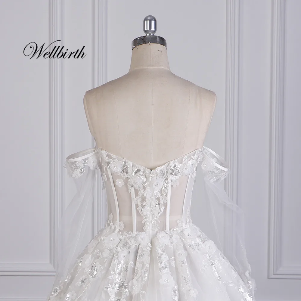 Реальное изображение Wellbirth Vestido de novia милый молния на спине бальное платье свадебное платье с открытыми плечами свадебное платье JC008