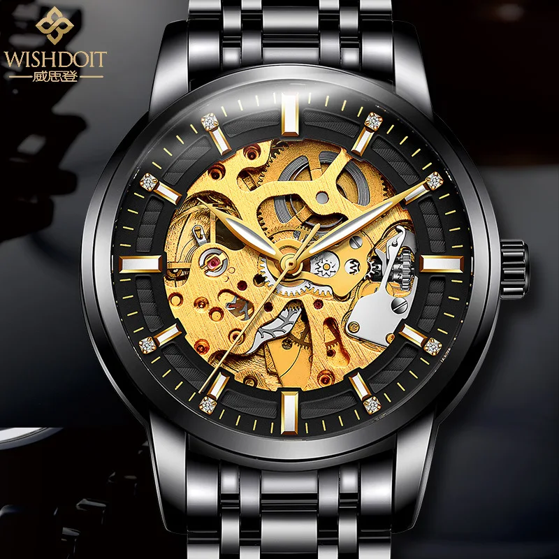 

New Style Gold-Tone Double-Sided Fully Hollow out Analog Watch Students Waterproof Night Light MEN'S Watch Genuine Product Men T