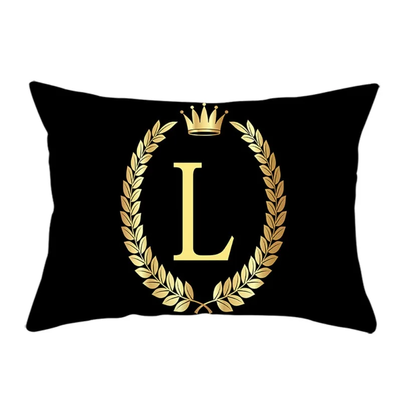 

J to R Letters Black Pillow Case Velvet Decorative Pillowcase for Home Textile Rectangular Crown Pillow Case Peac