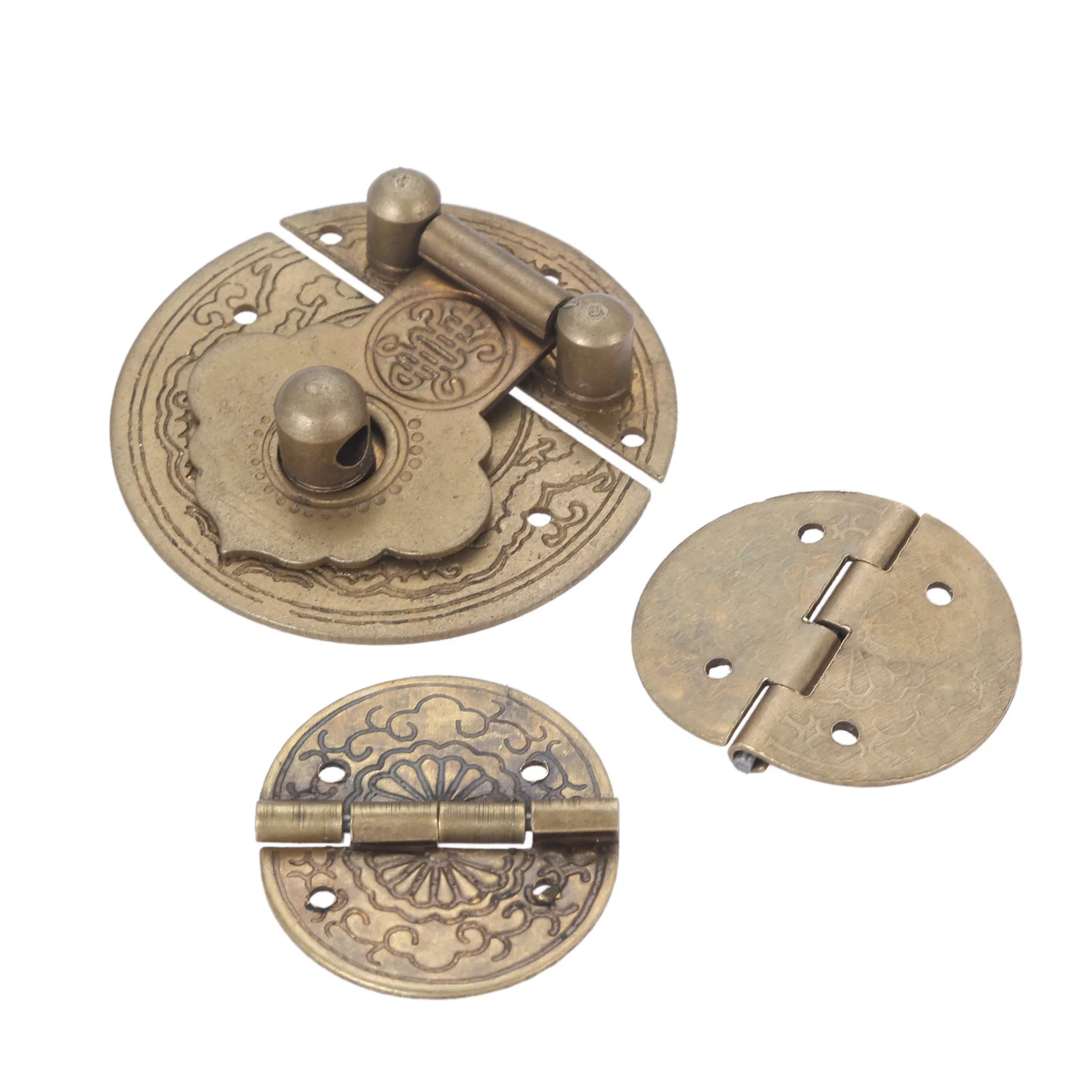 1Pc Brasss Hasps Latch Lock Clasp Buckle 36mm and 2Pcs Round Door Decorative Hinges 22*24mm for Cabinet Drawer Jewelry Chest Box