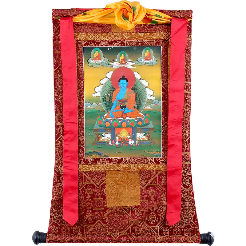 tibetan-handmade-double-layer-mounted-gold-plated-bronzing-thangka-pharmacist-buddha-statue-painting