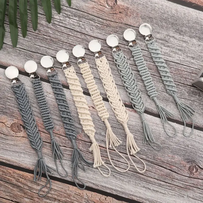 Винтажные плетеные хлопковые зажимы для пустышки с цепочкой, держатель для пустышки, ремни для мальчиков и девочек, современный дизайн унисекс 23GD