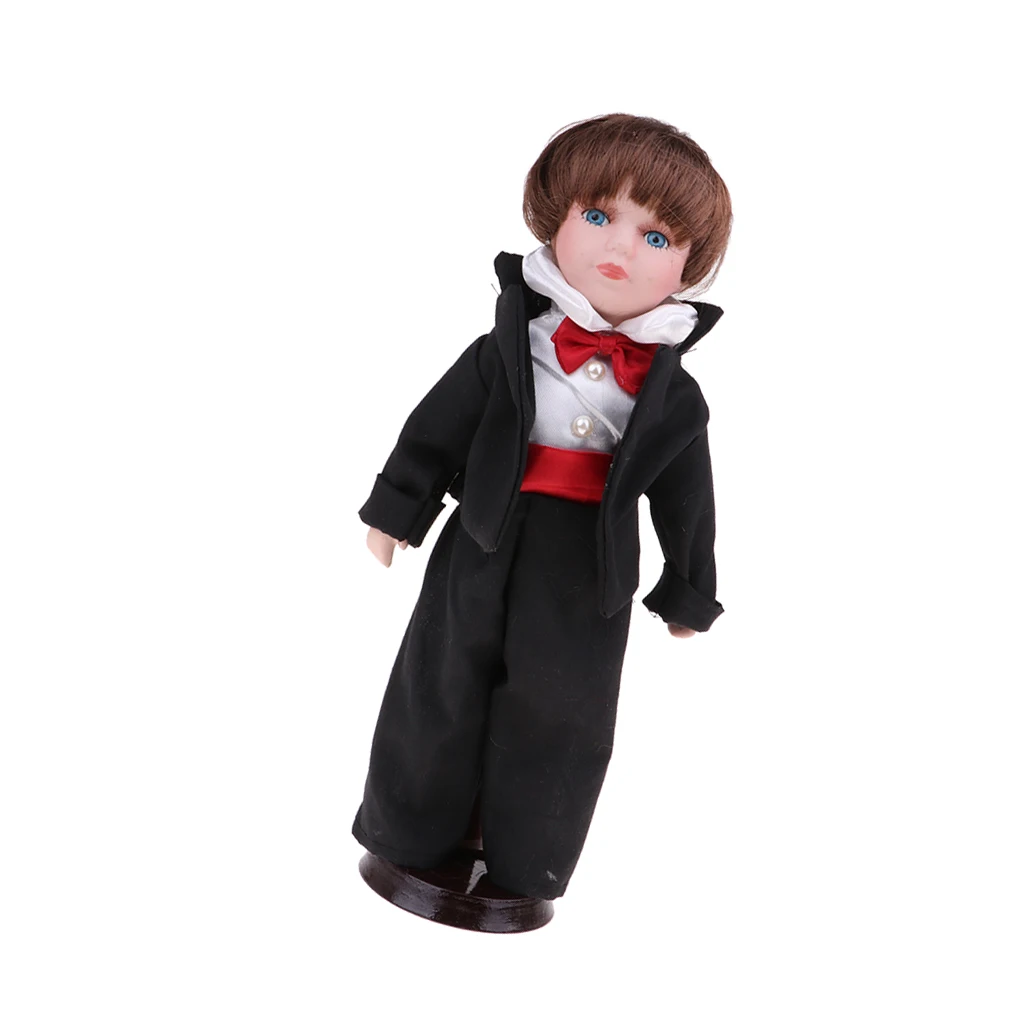 30cm Vintage Porcelain Doll Groom in Wedding Suit, Valentin Gift for Girlfriend, Dollhouse People Display Decor Collection