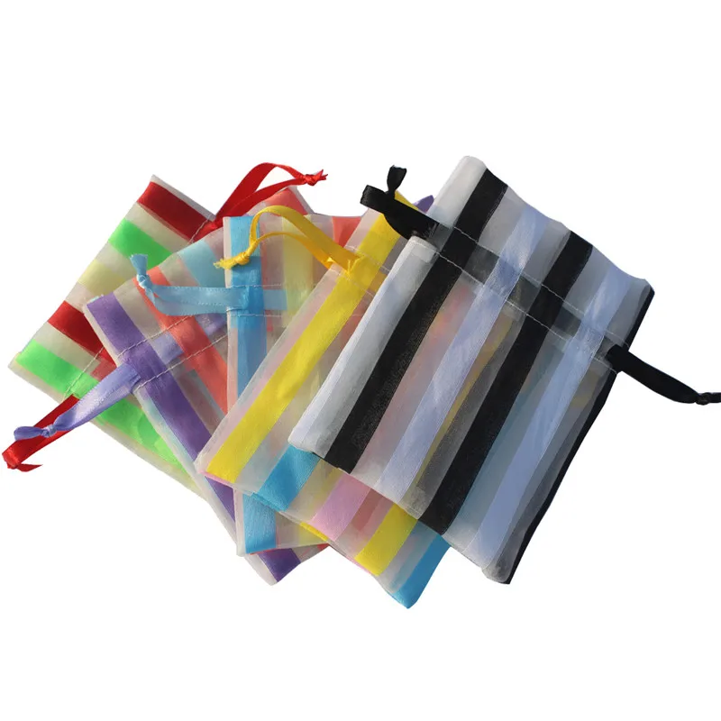 

Striped Organza Gifts Bags Party Favors Packaging Jewelry Pouches Colored Candy Holder Bags Drawstring Pouch