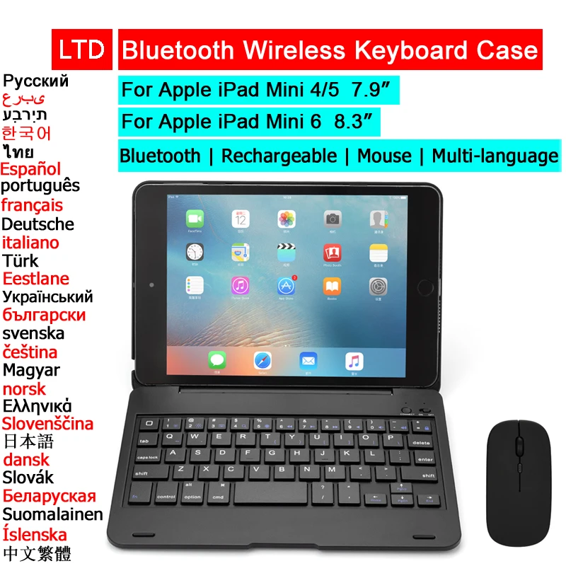 Беспроводная Bluetooth клавиатура чехол для iPad Mini 4 5 7 9 6 8 3 ПК планшетный мышь русская
