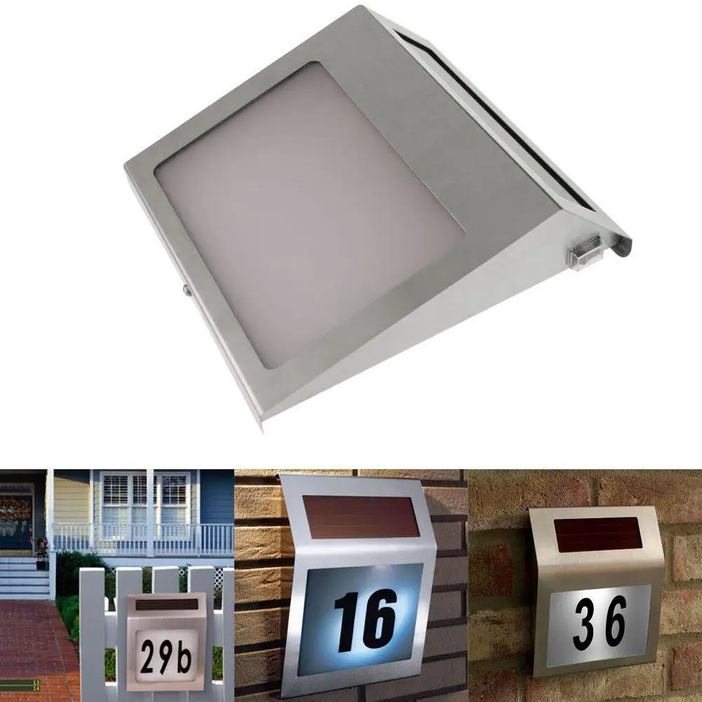 

LED Solar Address Sign House Number Stainless Steel Illumination Street Solar Powered Wall Lamp Alphanumeric Number Light