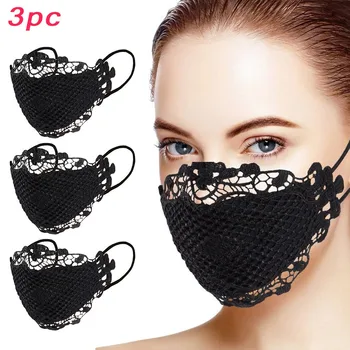 

Mascarillas 3pc Face Masks Washable Delicate Lace Applique Washable And Reusable Mouth Anti-spitting Face Mask Fashion